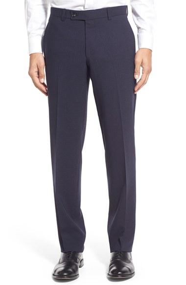 Men's Ted Baker London Flat Front Check Wool Trousers R - Blue