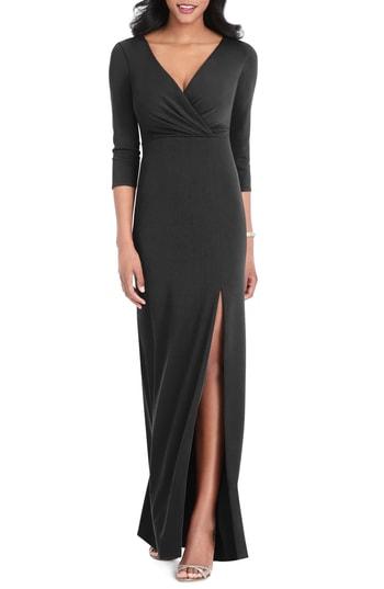 Women's After Six Surplice Stretch Crepe Gown, Size - Black