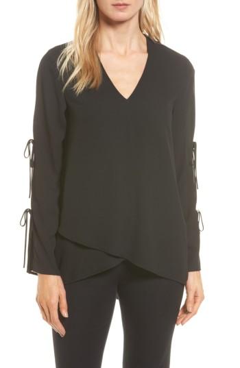 Women's Karen Kane Tie Sleeve Faux Wrap Top - Black