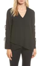 Women's Karen Kane Tie Sleeve Faux Wrap Top - Black