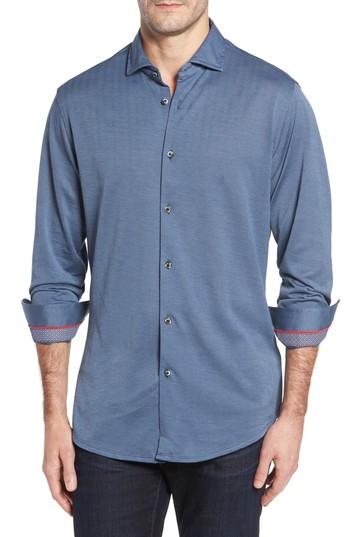 Men's Stone Rose Slim Fit Herringbone Knit Sport Shirt (m) - Blue