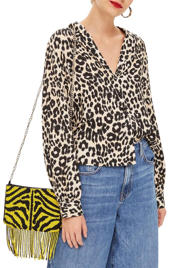 Women's Topshop Jessica Animal Print Blouse Us (fits Like 2-4) - Black