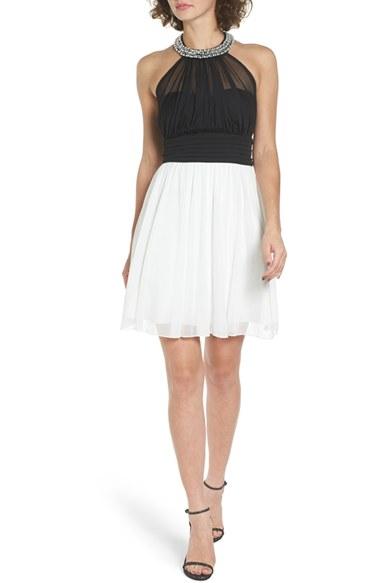 Women's Speechless Embellished Colorblock Skater Dress
