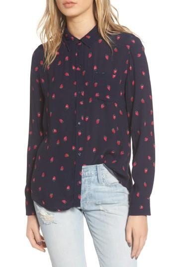 Women's Rails Kate Strawberry Print Silk Shirt - Blue