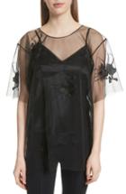 Women's Helmut Lang Orchid Embroidered Mesh Top - Black