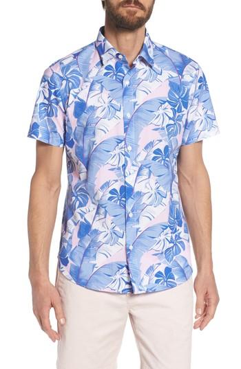 Men's Bonobos Slim Fit Tropical Print Premium Sport Shirt R - Blue