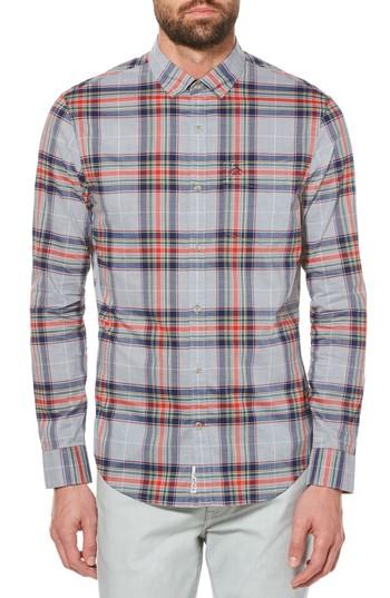 Men's Original Penguin P55 Heritage Slim Fit Plaid Shirt - Grey