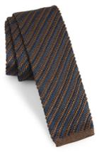 Men's Brioni Stripe Knit Silk Skinny Tie, Size - Brown