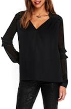 Women's Wallis Ruffle Trim Sleeve Blouse Us / 8 Uk - Black