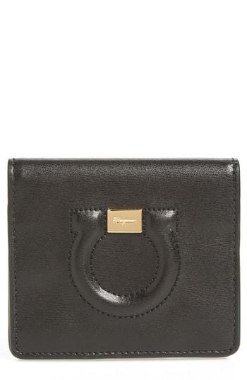 Women's Salvatore Ferragamo Quilted Gancio Leather French Wallet - Black