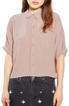 Women's Topshop Kady Roll Sleeve Shirt Us (fits Like 0) - Pink