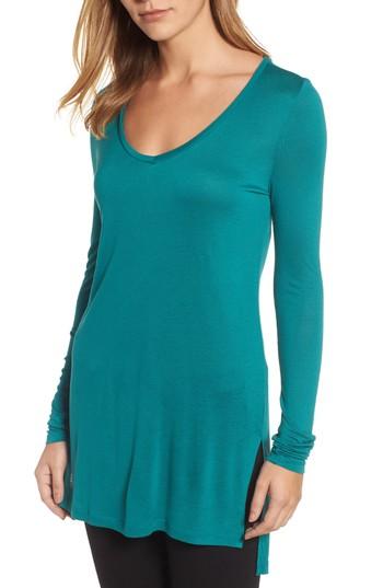 Petite Women's Halogen Long Sleeve Lightweight Tunic P - Blue/green