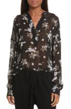 Women's Vince Shirred Floral Silk Blouse - Black
