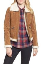 Women's Lucky Brand Leather Jacket With Faux Fur Trim