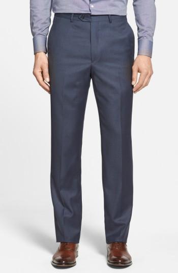 Men's Santorelli Luxury Flat Front Wool Trousers - Blue