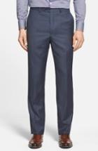 Men's Santorelli Luxury Flat Front Wool Trousers - Blue