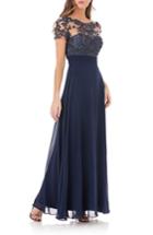 Women's Js Collections Embroidered Illusion Bodice Gown - Blue