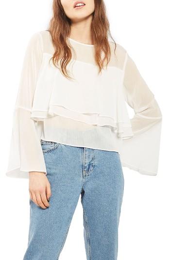 Women's Topshop Flute Sleeve Crinkle Blouse Us (fits Like 0) - Ivory