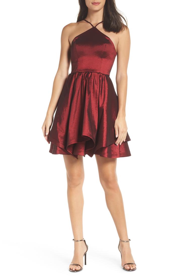 Women's Sequin Hearts Stretch Taffeta Halter Neck Party Dress