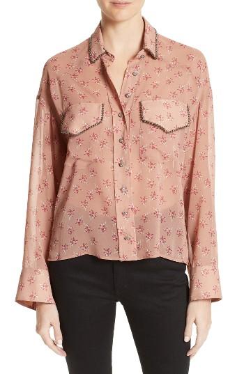 Women's The Kooples Metal Detail Print Mousseline Shirt - Pink