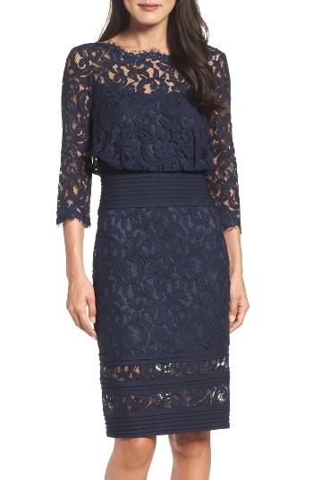 Women's Tadashi Shoji Pleat Waist Lace Blouson Dress - Blue