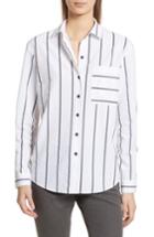 Women's Atm Anthony Thomas Melillo Railroad Stripe Boyfriend Shirt - White