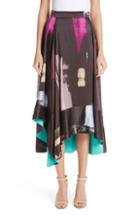 Women's Roksanda Paint Print Silk Satin Midi Skirt Us / 10 Uk - Black