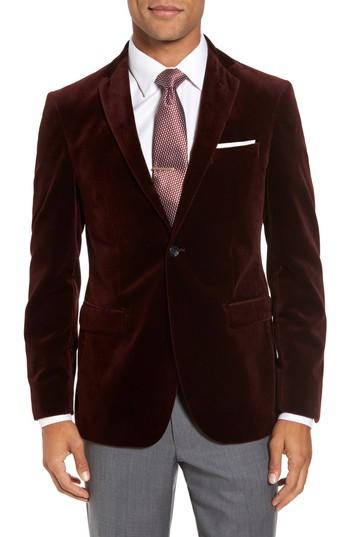 Men's Strong Suit Noble Trim Fit Velvet Blazer S - Burgundy