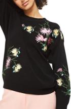 Women's Topshop Floral Embroidered Sweatshirt Us (fits Like 0) - Black