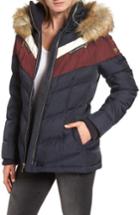 Women's Vince Camuto Belted Down & Feather Fill Coat With Faux Fur Trim Hood - Blue