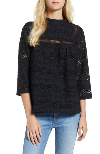 Women's Vineyard Vines Mock Neck Eyelet Top - Black