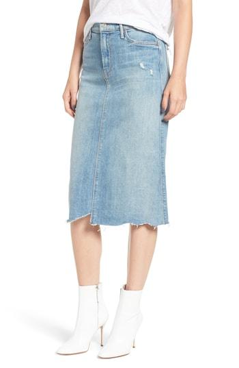 Women's Mother Swooner Straight-a Chewed Hem Denim Skirt - Blue
