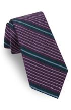 Men's Ted Baker London Sable Stripe Silk & Cotton Tie, Size - Purple