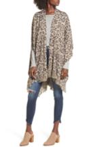 Women's Sole Society Leopard Print Fringe Wrap, Size - Grey
