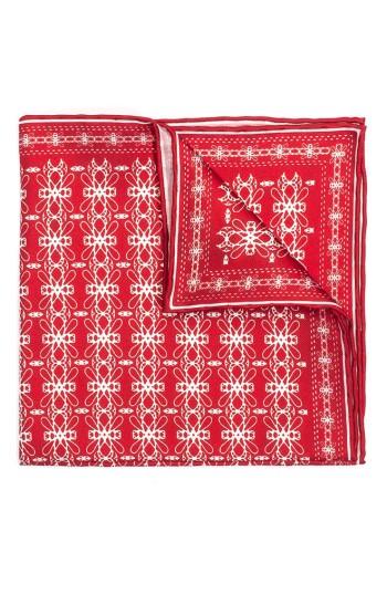 Men's Hook + Albert Filigreed Silk Pocket Square, Size - Red