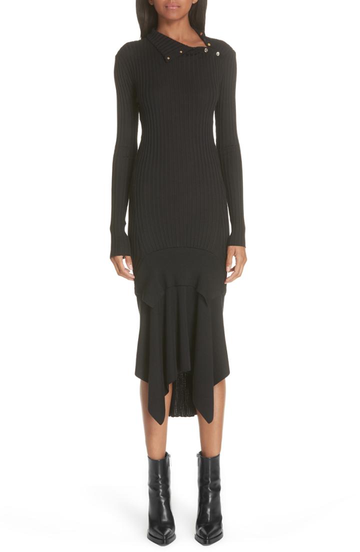 Women's Stella Mccartney Snap Neck Rib Knit Sweater Dress Us / 40 It - Black
