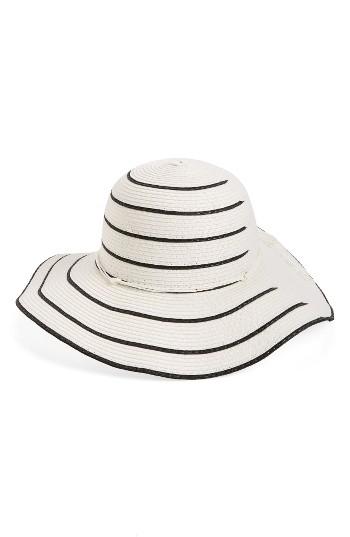 Women's David & Young Stripe Straw Floppy Hat - White