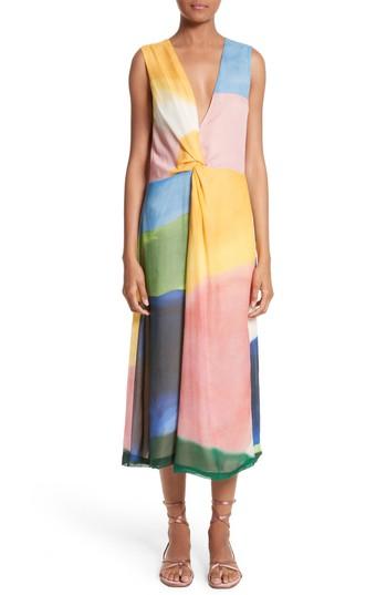 Women's Rosetta Getty Watercolor Twisted Silk Midi Dress