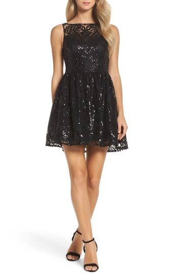 Women's Bb Dakota Tate Sequin Lace Fit & Flare Dress - Black