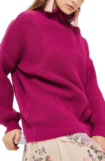 Women's Topshop Frill Neck Sweater Us (fits Like 0) - Pink