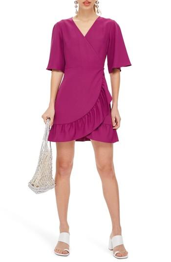 Women's Topshop Ruffle Minidress Us (fits Like 0) - Pink