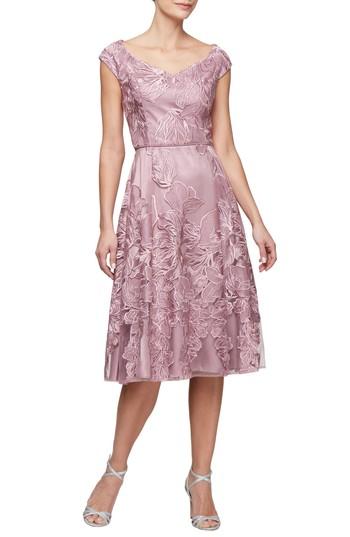 Women's Alex Evenings Embroidered Fit & Flare Dress - Pink