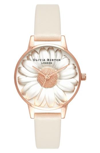 Women's Olivia Burton 3d Daisey Faux Leather Strap Watch, 30mm