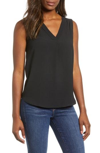 Women's Gibson Stretch Crepe Split Neck Sleeveless Blouse - Black
