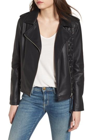 Women's Members Only Lace-up Faux Leather Biker Jacket - Black