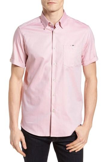 Men's Ted Baker London Wallo Trim Fit Short Sleeve Sport Shirt (m) - Pink
