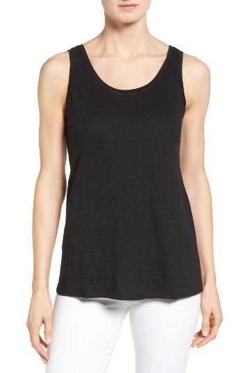 Petite Women's Eileen Fisher U-neck Organic Linen Tank P - Black