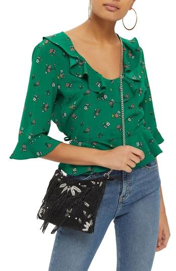 Women's Topshop Phoebe Frilly Blouse Us (fits Like 0) - Green