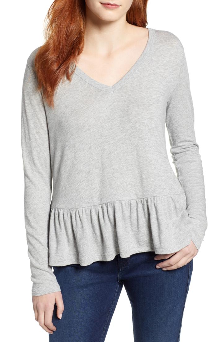Women's Caslon V-neck Peplum Tee - Grey