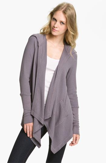 Women's Splendid Draped Thermal Hoodie - Grey